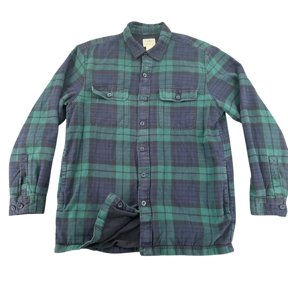 LL Bean‎ Mens M Shacket Fleece Lined Flannel Shirt Heavyweight Plaid Traditional